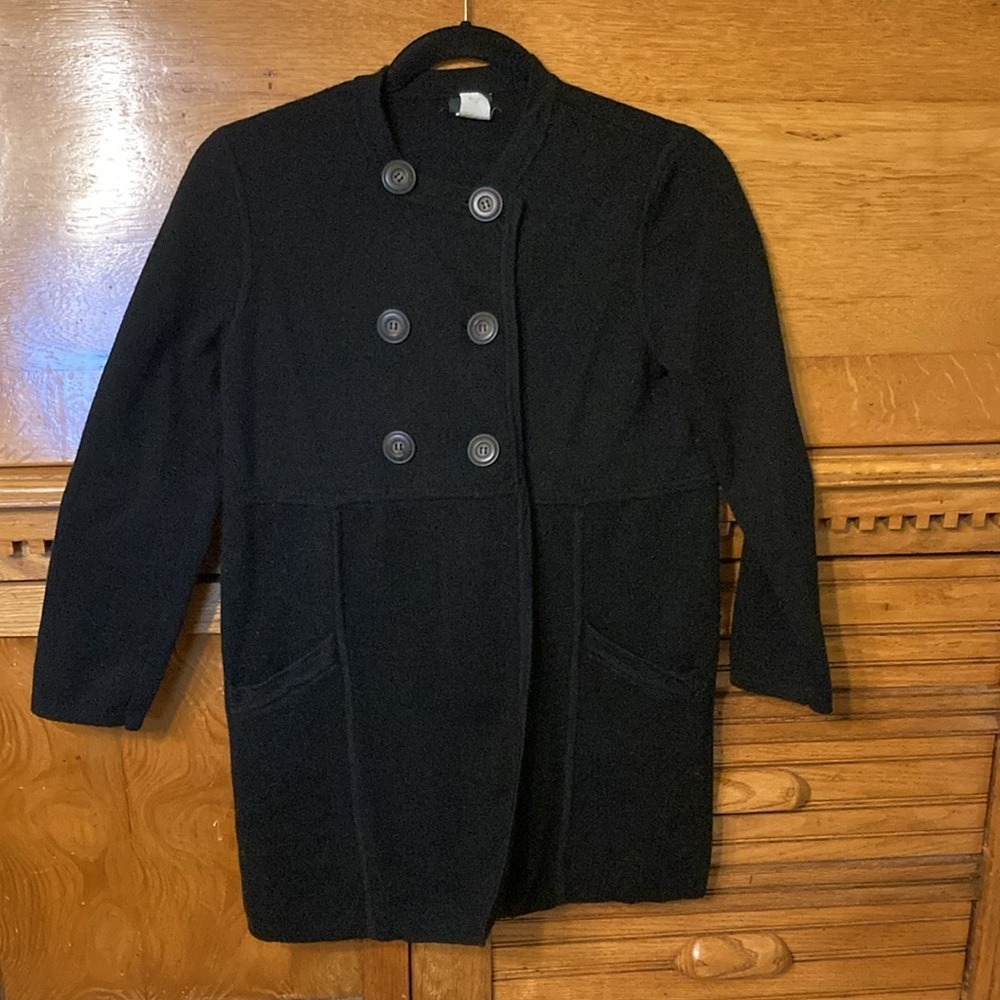 J.Crew‎ Womens Black Double Breasted Knit Coat Mock Neck Classic Chic Jacket